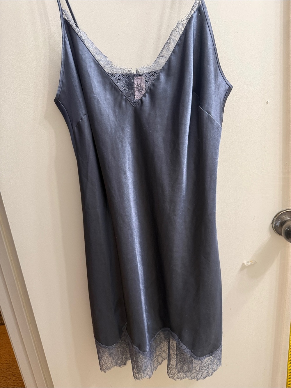 Victoria's Secret Slate Gray Satin Lace-Trim Slip nighty nightgown - Picture 2 of 10